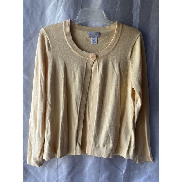WOMEN'S MEDIUM LONG  SLEEVE SWEATER STUDIO WORKS YELLOW‎ TOP BUTTON 100% COTTON - Picture 1 of 3